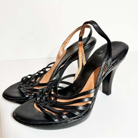 Sofft Women's Sandal Size 7 Block Heel Strappy Slingback Black Patent Dress Shoe - Picture 1 of 10